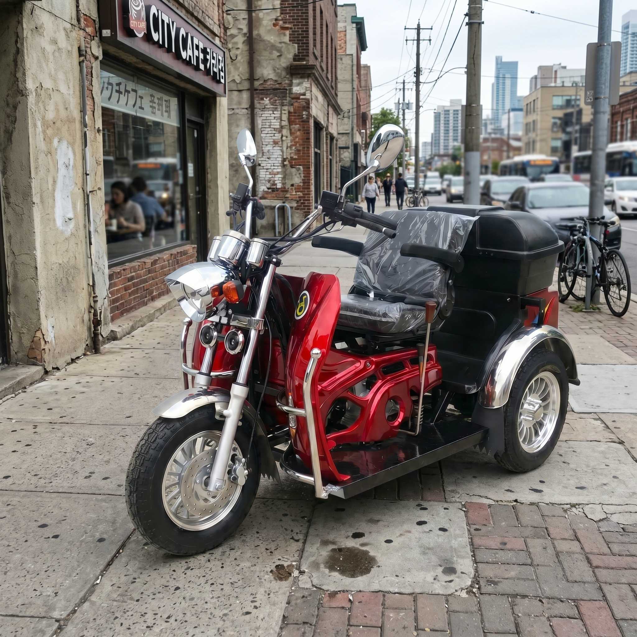 Manufacturer New Model 125cc Gasoline Tricycle Three Wheel Scooter for Adults with Guard and Delivery Box
